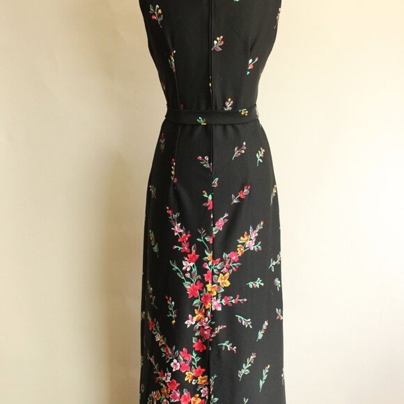 Vintage 1970s Dress, Lady Carol Black Floral Print Maxidress, Cottage Core, Folk - Picture 7 of 10